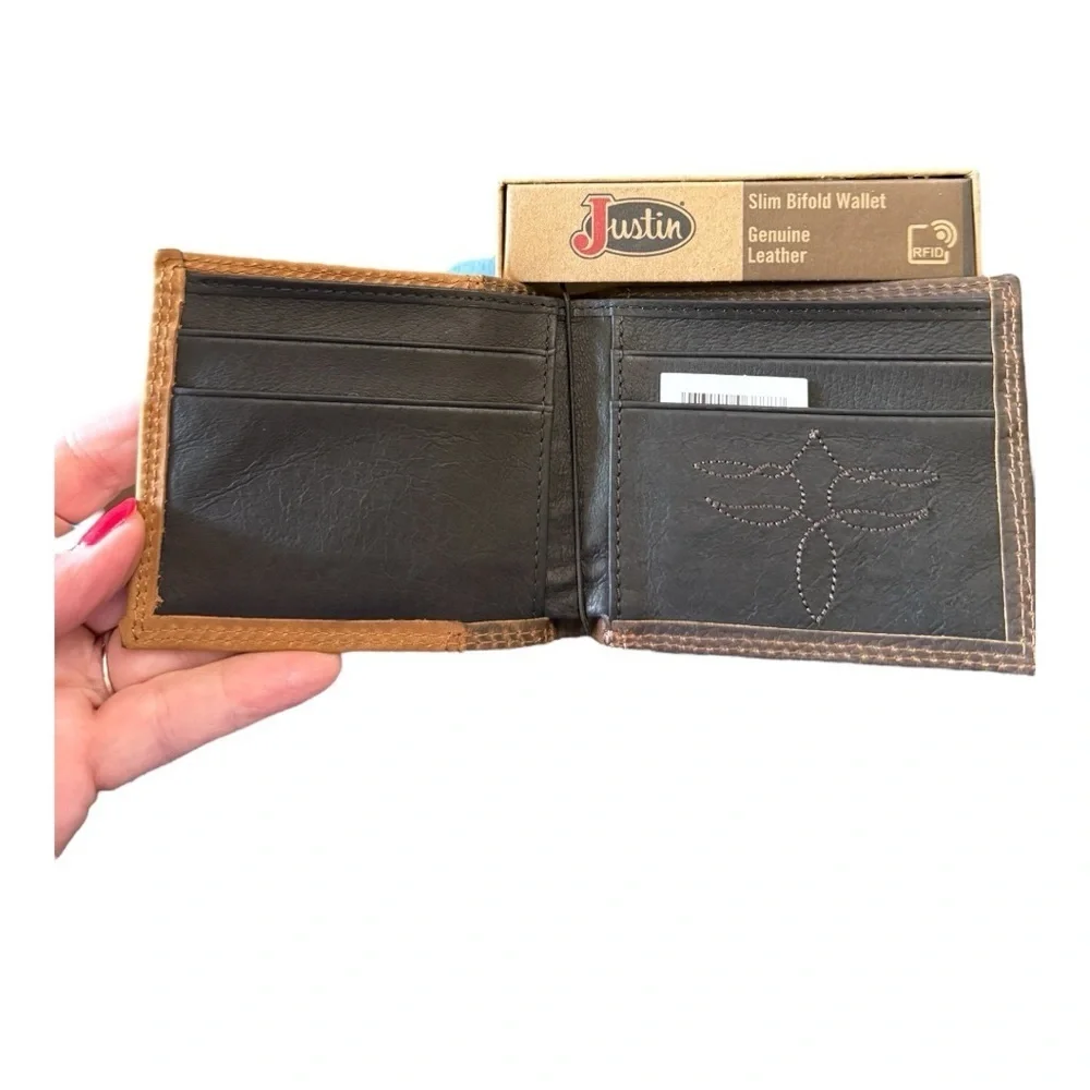 Justin Trifold Wallet RFID Genuine Leather NWT